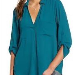 All in Favor Teal 3/4 Sleeve Blouse, Size L